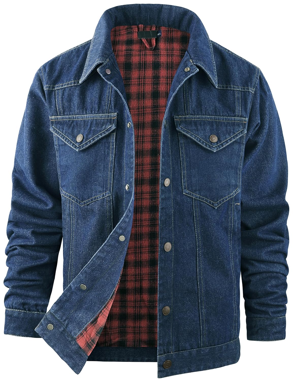 Jaqueta jeans masculina forrada de flanela, corte caubói, vintage, robusta, jaqueta caminhoneiro com bolsos