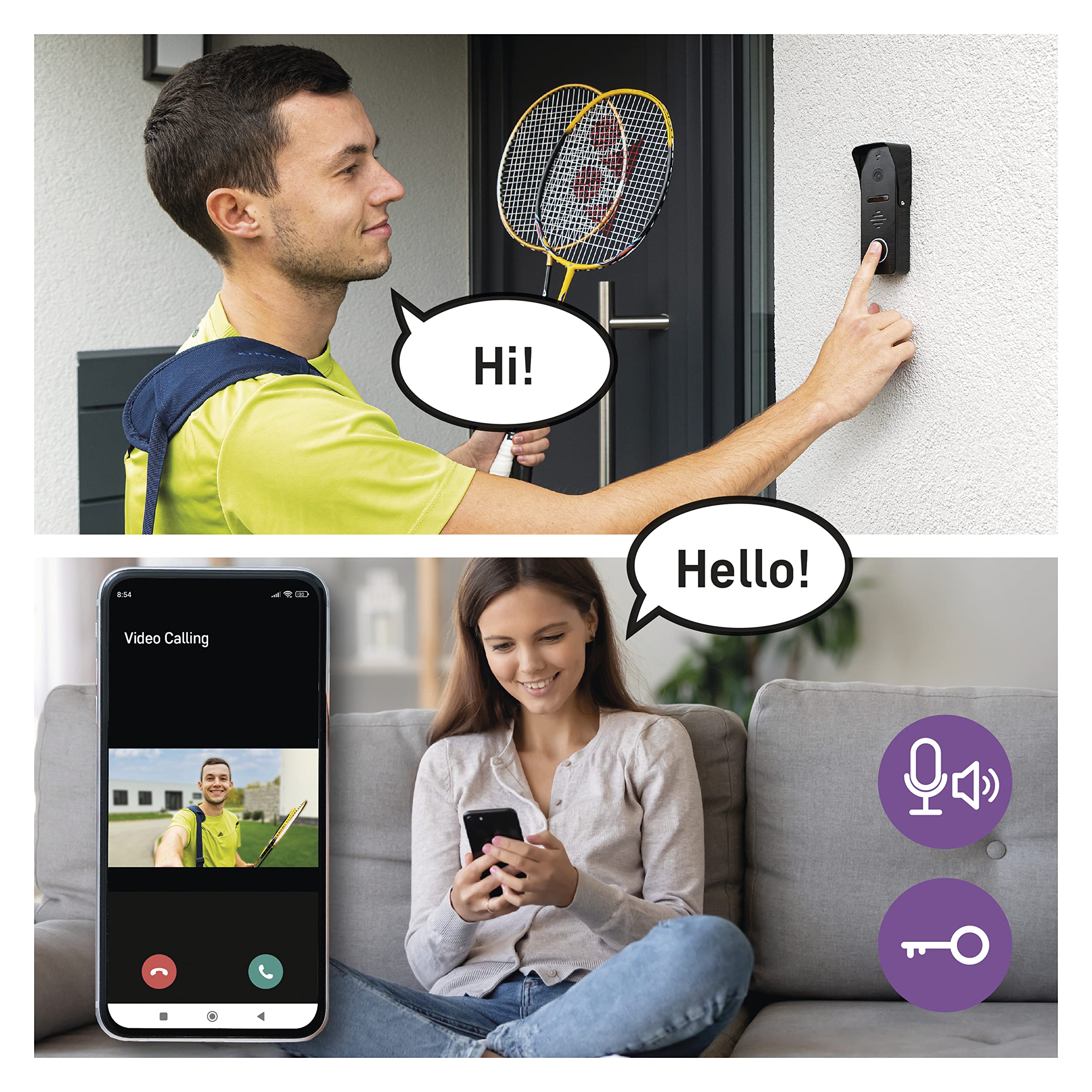 EMOS GoSmart wideodomofon IP-700A z WiFi i aplikacją, wodoszczelna kamera Full-HD z noktowizorem na podczerwień, monitor z kolorowym wyświetlaczem LCD 7", migawka, nagrywanie, sterowanie zamkiem drzwi