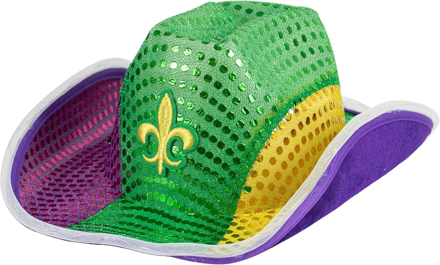 GiftExpress Adult LED Light-Up Sequin Cowboy Hat, Mardi Gras Costume Accessory, Shiny Purple, Green and Gold Colors - Image 6