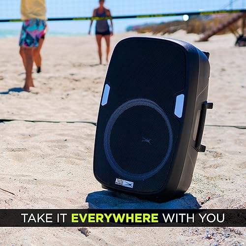 Miniatura 8 de Altec Lansing SoundRover - Altavoz Bluetooth inalámbrico con micrófono, altavoz de sistema recargable para fiestas, karaoke DJ con luces LED y
