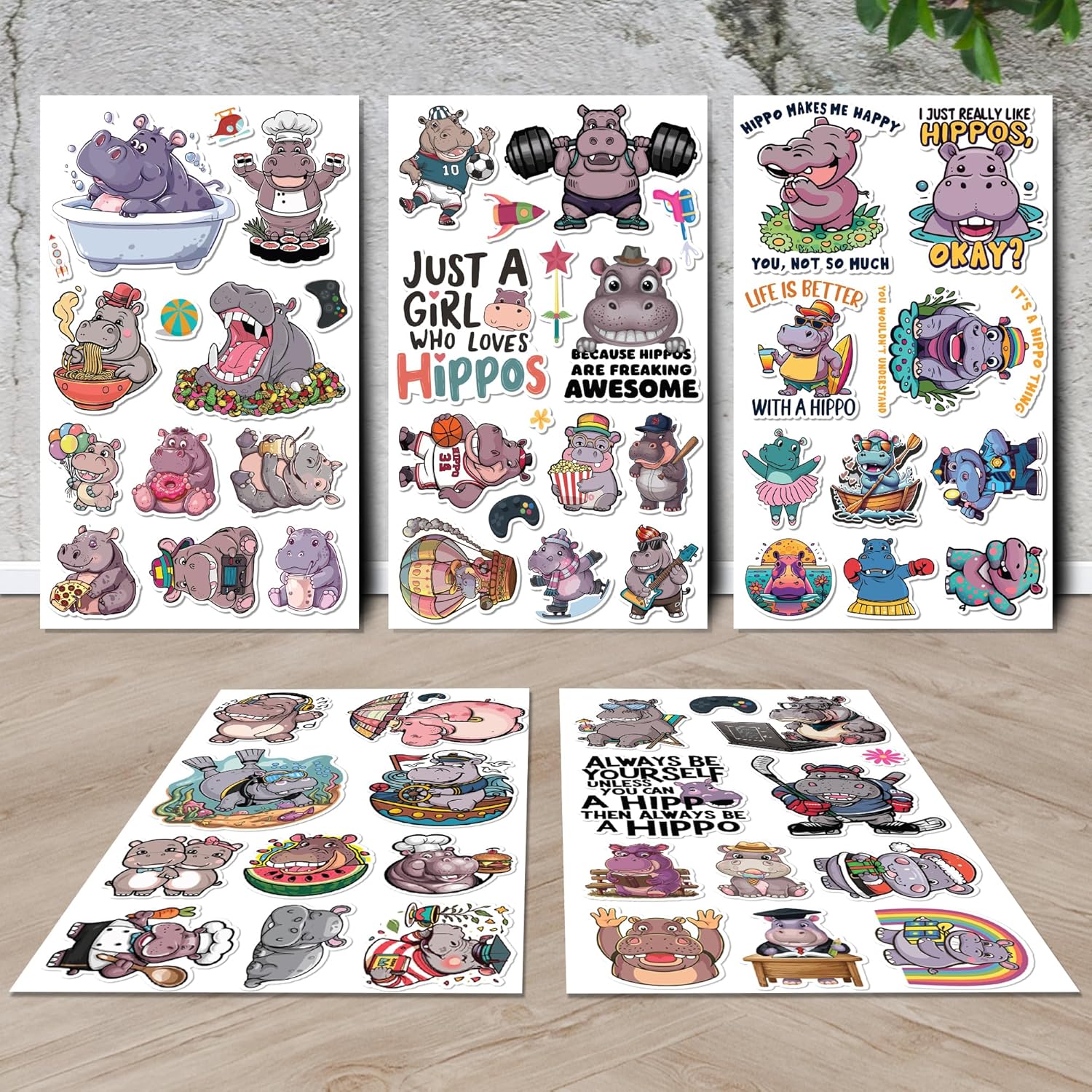 Hippo Stickers 50 Pieces Vinyl Waterproof Decal for Laptop Water Bottle Phone Car Window Bike Motorcycle Stakeboard Scrapbook Hippos Sticker Gifts for Kid Teen Adult - Image 2