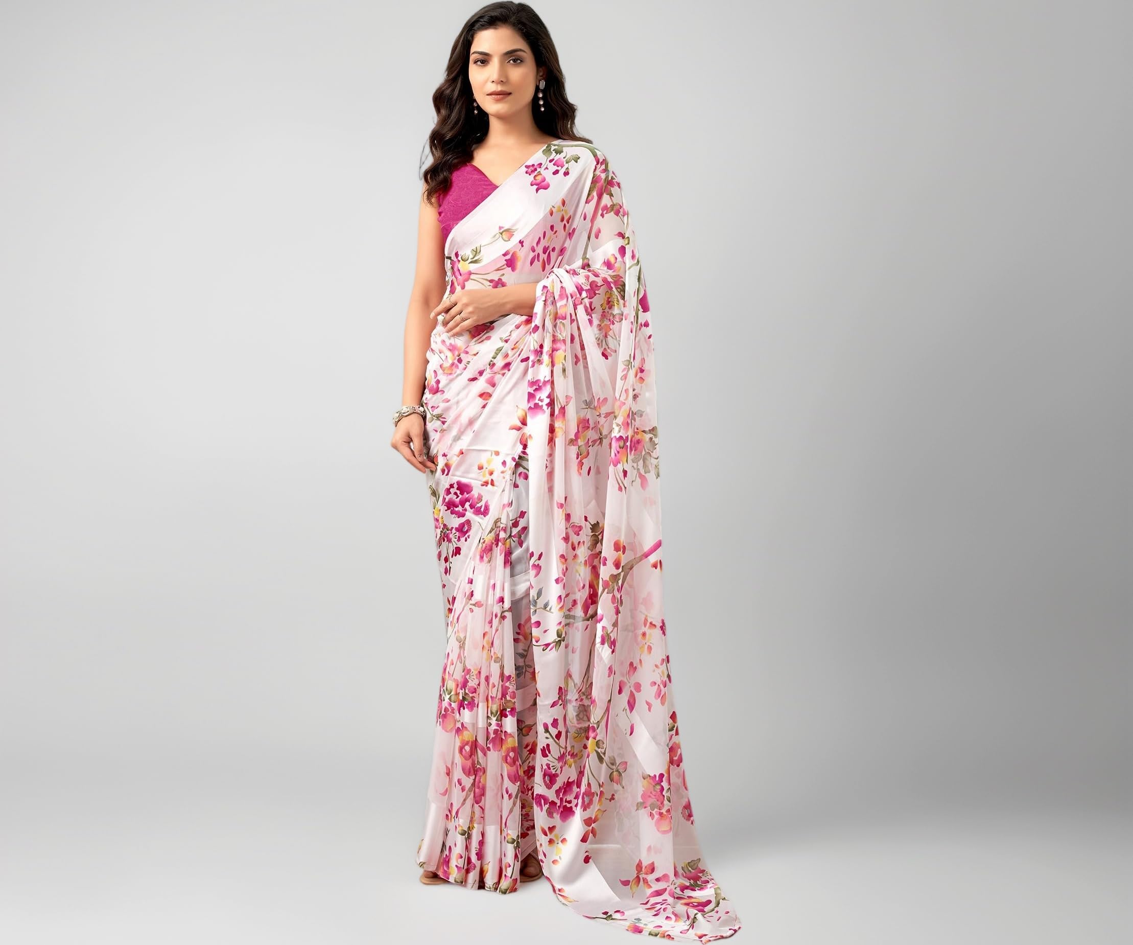 SIRIL Women's Georgette Floral Printed Saree With Unstitched Blouse Piece
