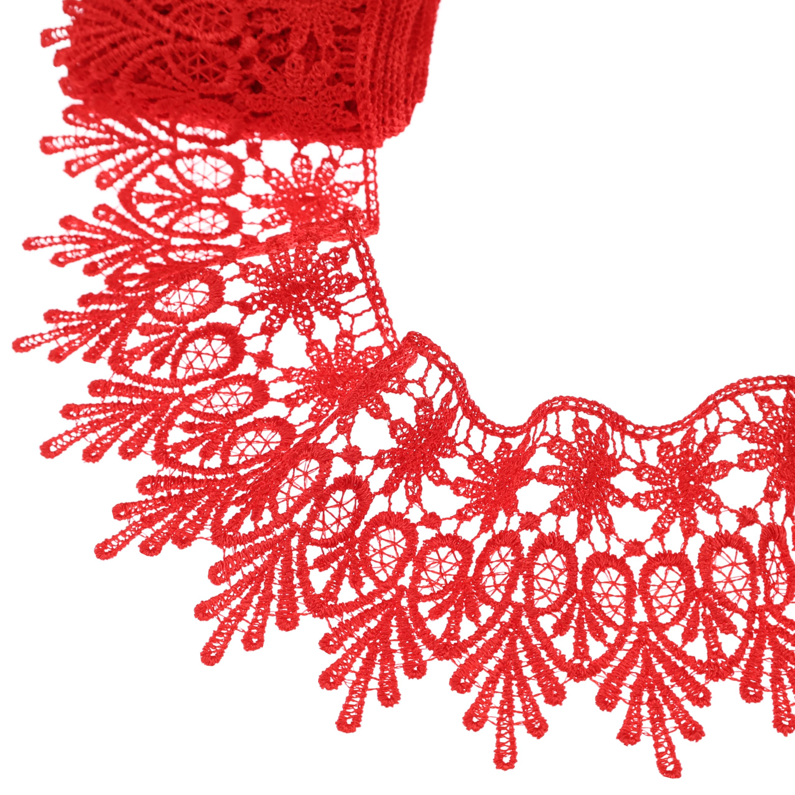 Cinta de encaje rojo bordada ancha GXTIZAS: 5 yardas de pasamanería floral para manualidades