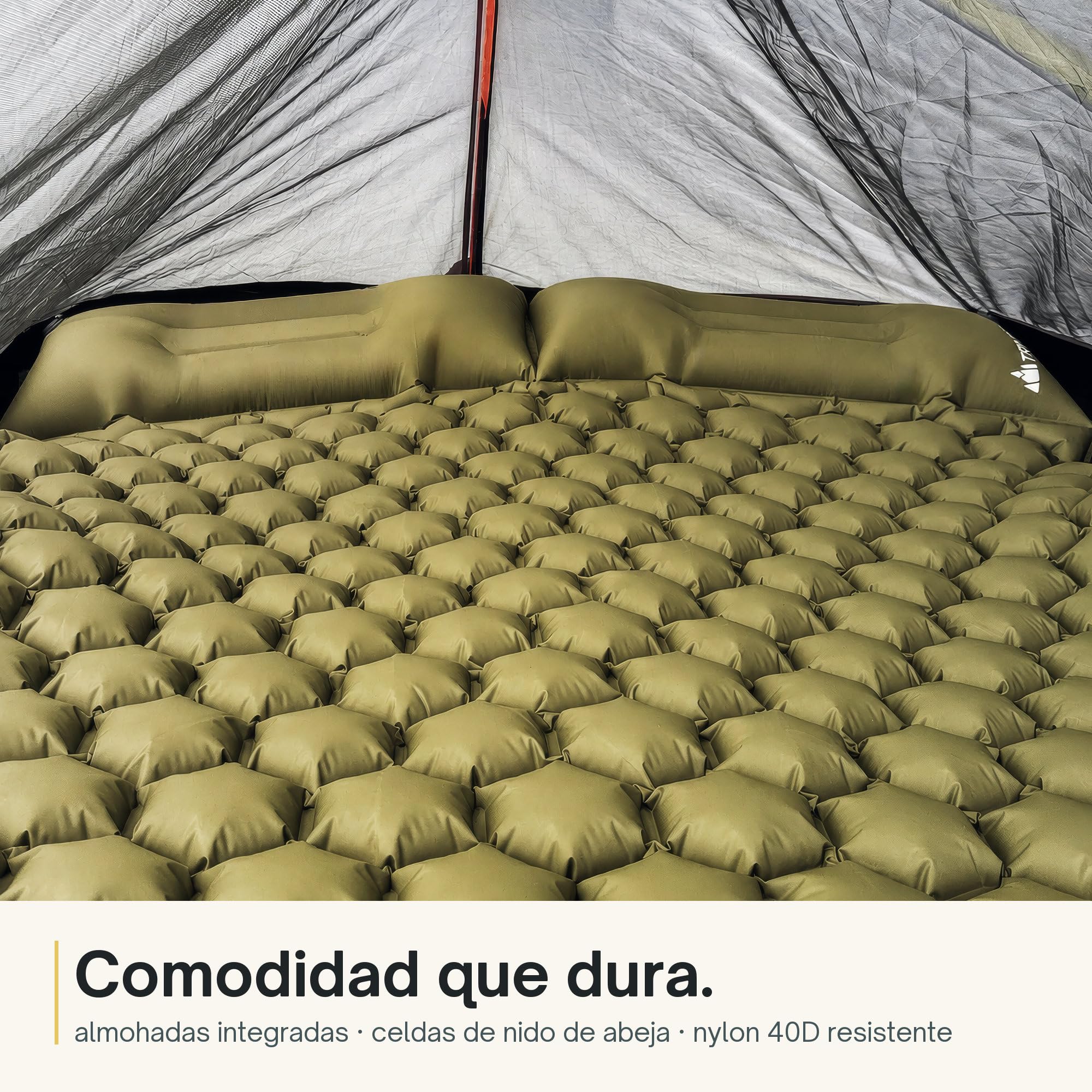 TRINORDIC Esterilla Hinchable Doble – 2 Personas con Bomba de Pie