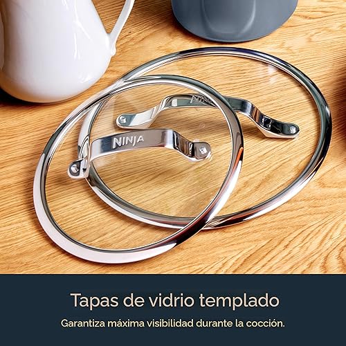 Miniatura 9 de Ninja Ceramic Pro CW39010MM - Juego de ollas y sartenes antiadherentes con tapas de vidrio, no tóxico, sin PTFE, revestimiento de cerámica, apto