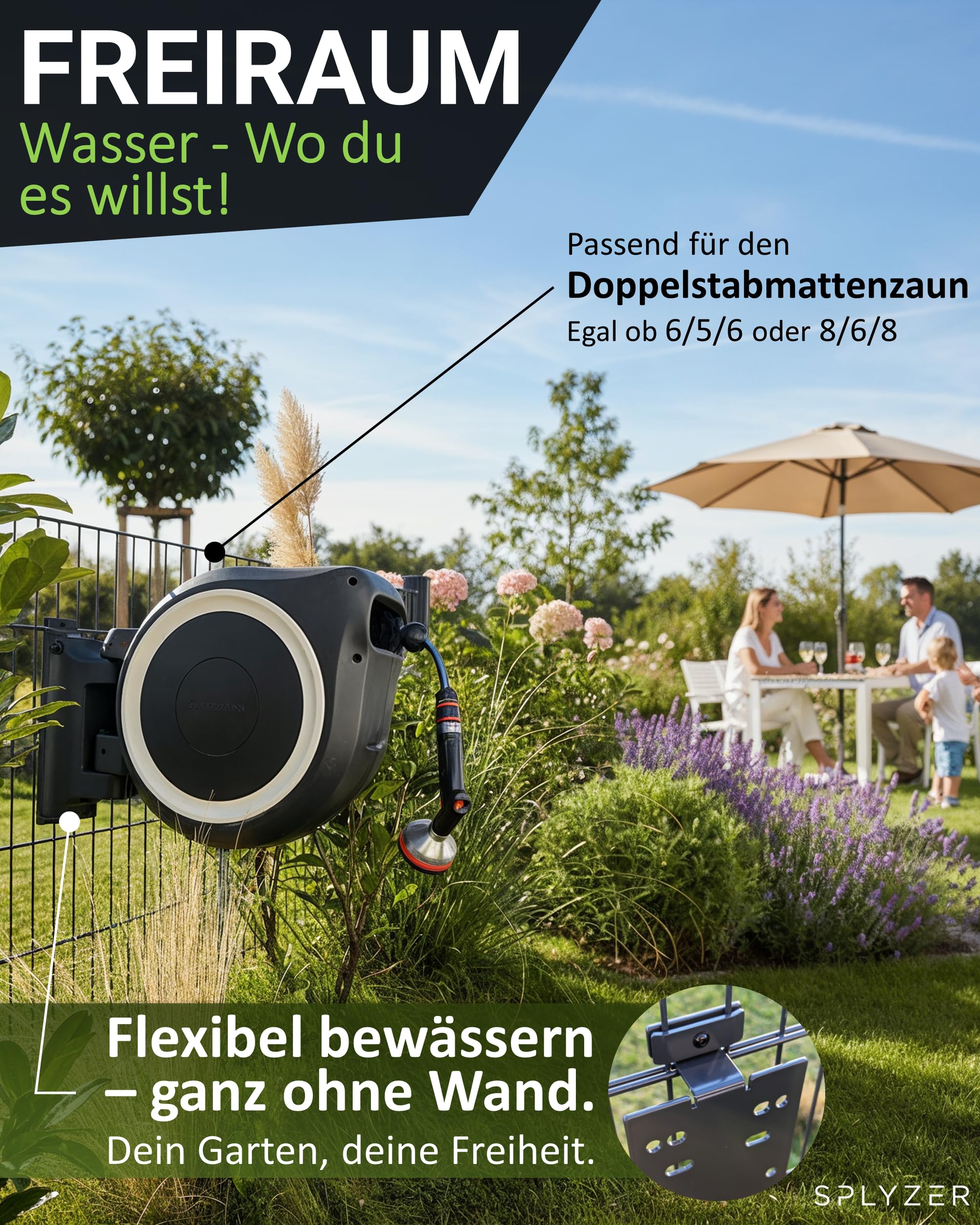 Schlauchbox Halterung für Doppelstabmattenzaun – universal Kompatibel mit Schlauchboxen & Schlauchtrommeln – Halter zur Zaunmontage, witterungsbeständig & pulverbeschichtet Anthrazit – SPLYZER®