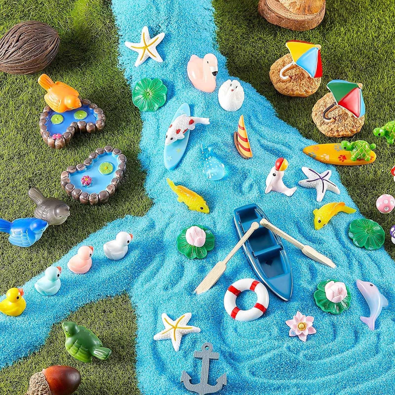 Tazweeq 100 Pcs Beach Miniature Dollhouse Decoration, Umbrella Palm Chair Miniature Toys Garden Dollhouse Outdoor Accessories Beach Decorations Mini Chair for DIY Garden Plant Pool