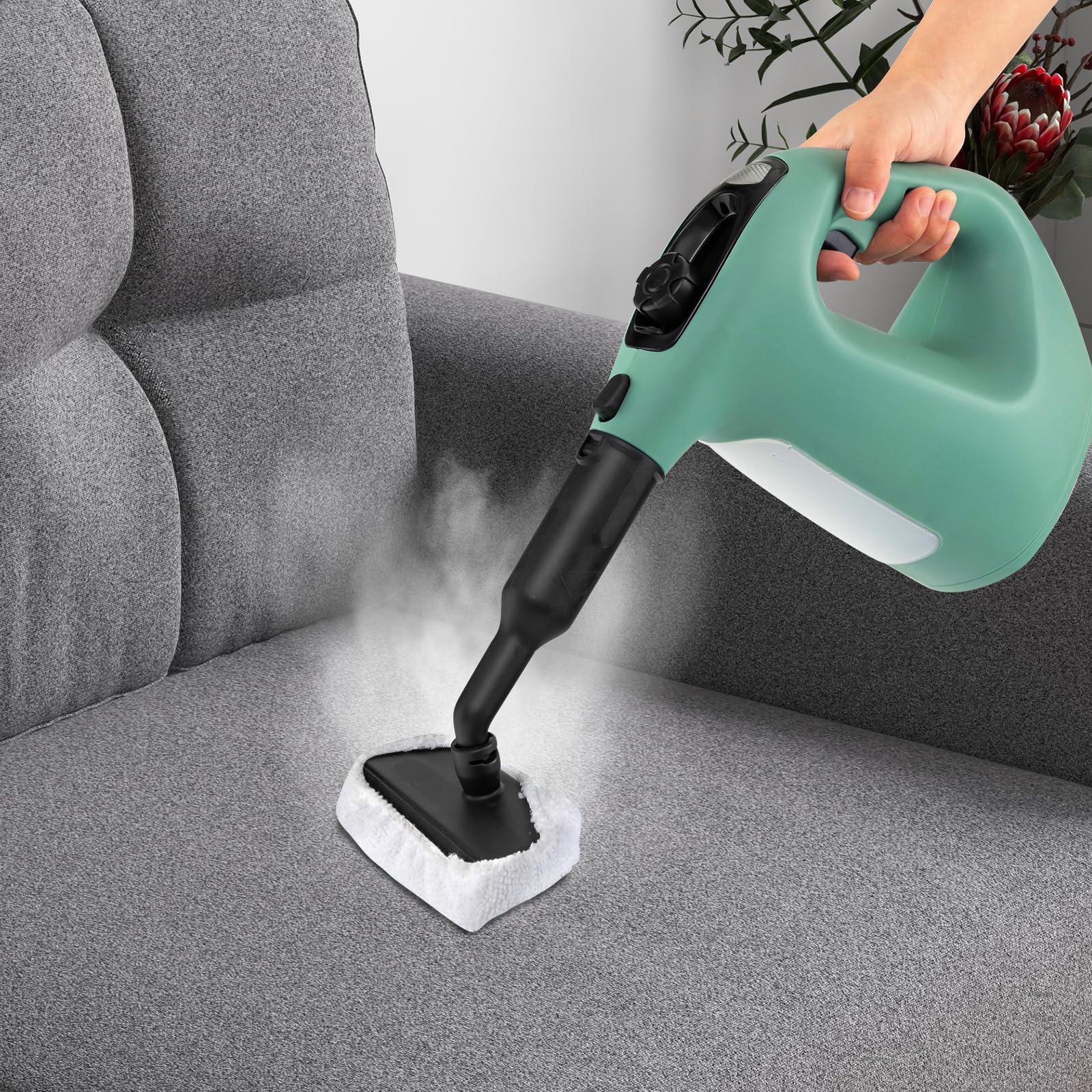 SOARS limpiador a Vapor con 14 Accesorios, Limpiador de Vapor: 2 bar, máx. 125 ℃, Listo en 1 Min, Potente 1500W, Depósito: 400ML, para Alfombras, Suelos y Ventanas (Verdor)