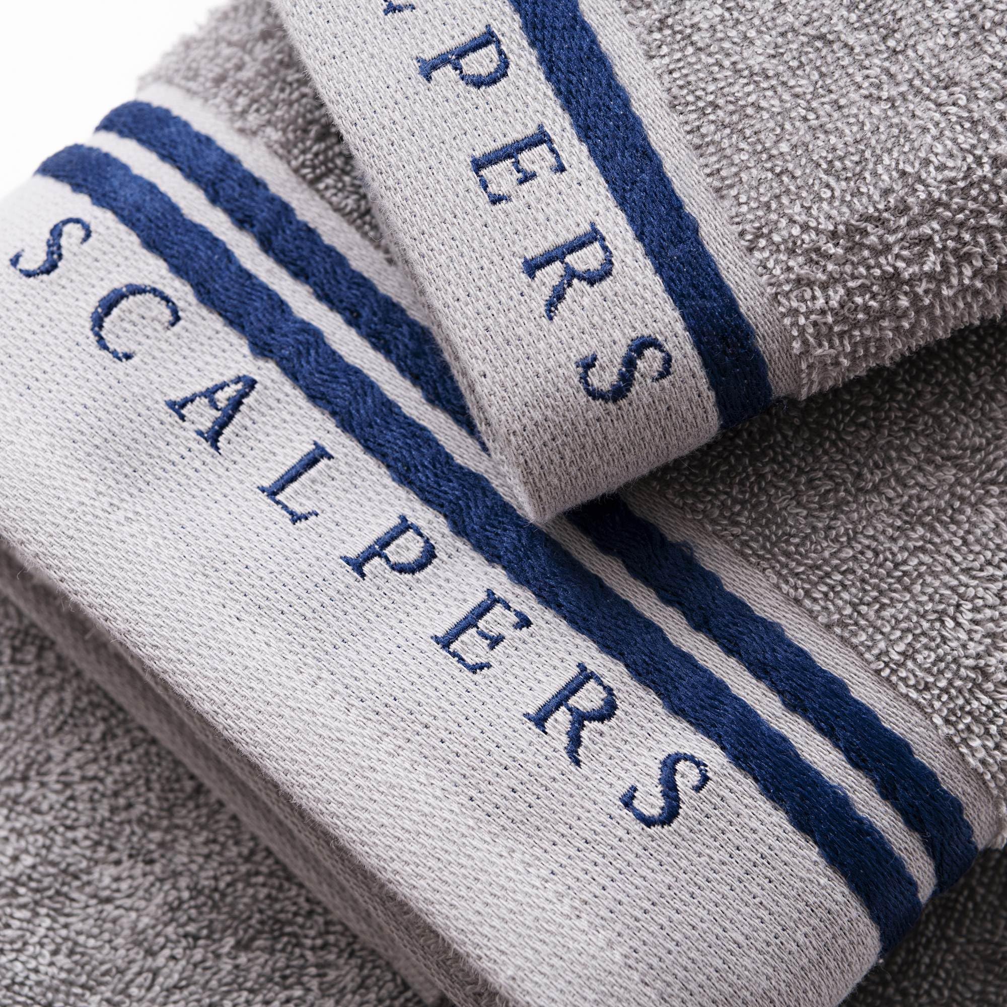 Scalpers Set Toallas baño (tocador 30x50cm + Manos 50x90cm + baño 70x140cm) 450GSM en algodón Gris con Azul Home