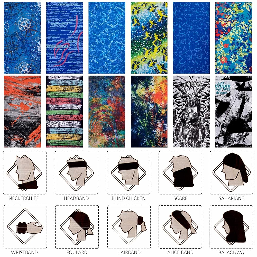 Set 12 Bandane Multifunzione - Sciarpa Sportiva, Balaclava, Protezione UV, Per Ciclismo E Escursionismo - Foto 4