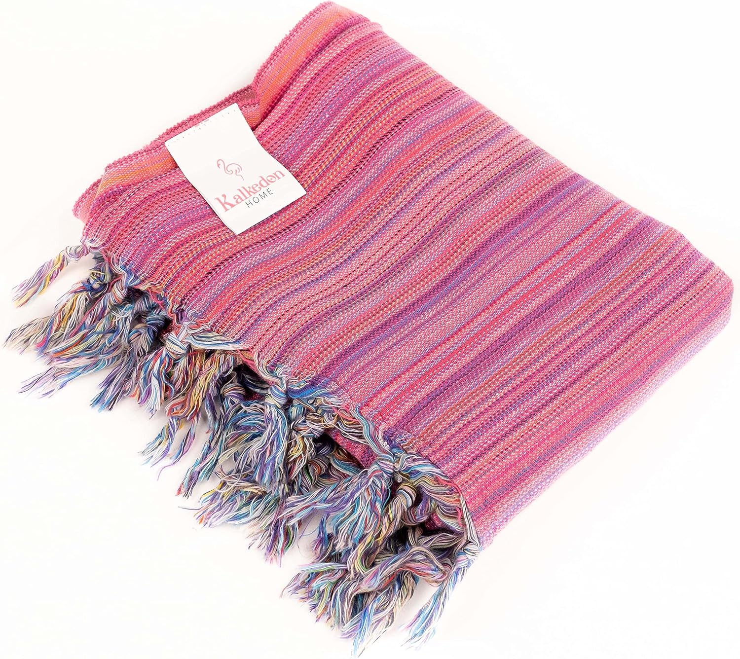 Rainbow Beach Towel | Sarong | Luxurious Turkish Towel | Turkish Cotton Picnic Blanket | Peshtemal | Wrap | Pareo | Yoga Blanket (Pink)