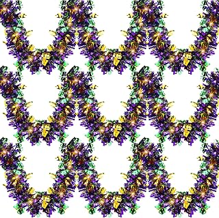 Dingion 39.4 Feet Mardi Gras Tinsel Garland with 120 LED Lights Mardi Gras Decorations for Tree Shiny Metallic Carnival Garland Ornament for Carnival Party Indoor Outdoor Decorations