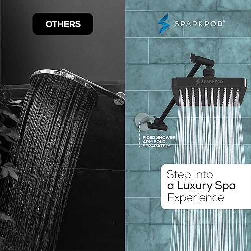 Miniatura 2 de SparkPod Cabezal de ducha de lluvia cuadrado con brazo de extensión de cabezal de ducha, lluvia de alta presión, aspecto moderno de lujo,