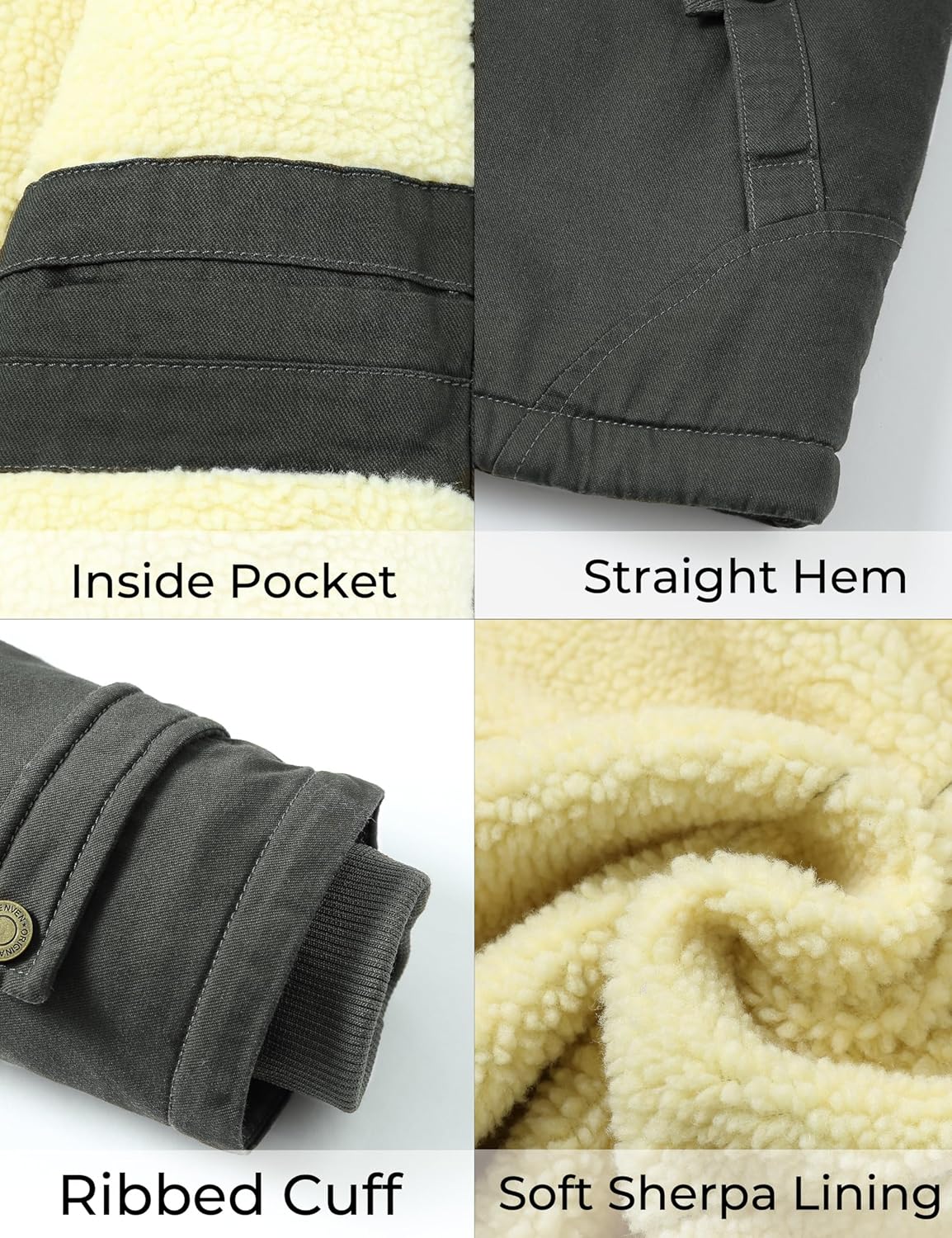 WenVen Men's Winter Sherpa Parka Mid Length Thicken Military Style Warm Jacket with Removable Hood - Image 7