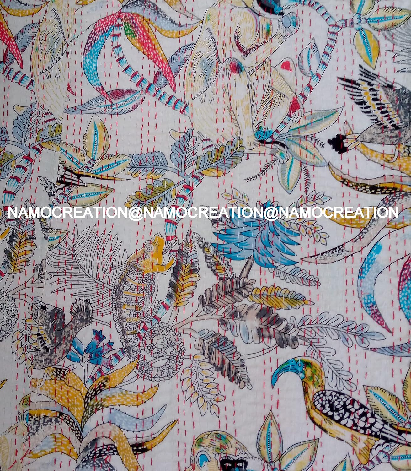 Monkey Animal Print Kantha Hippie Handmade Quilt Handblock Sofa Cover Bohemian Bedspread Reversible Throw Blanket California King/Queen/Twin (60X90 Inches)