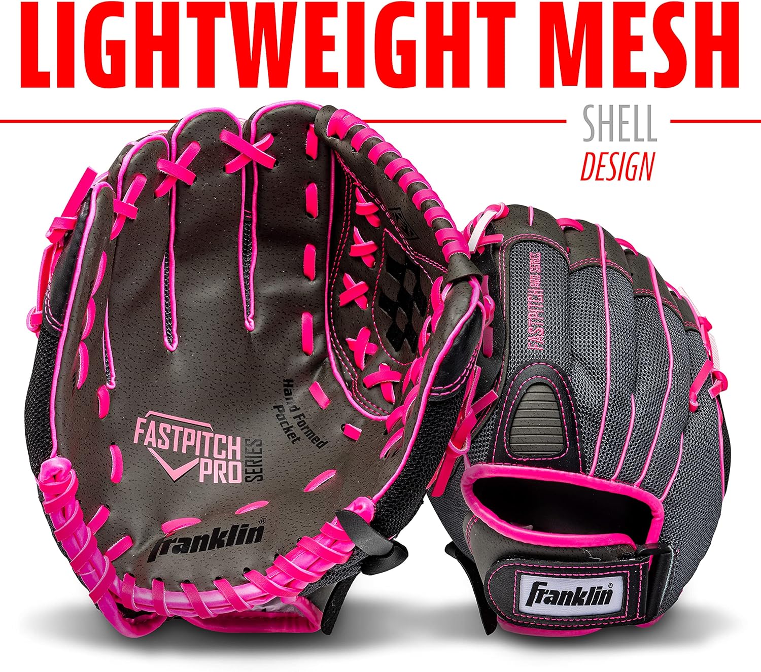 Franklin Sports Fastpitch Softball Gloves - Windmill Adult + Youth Fielding Gloves - 11" or 12" - Pink + Green