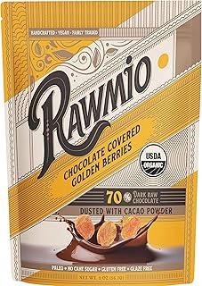 Rawmio Chocolate Covered Golden Berries - Organic, Raw, Vegan, 70% Dark Chocolate, 1 Pack, 2 oz.