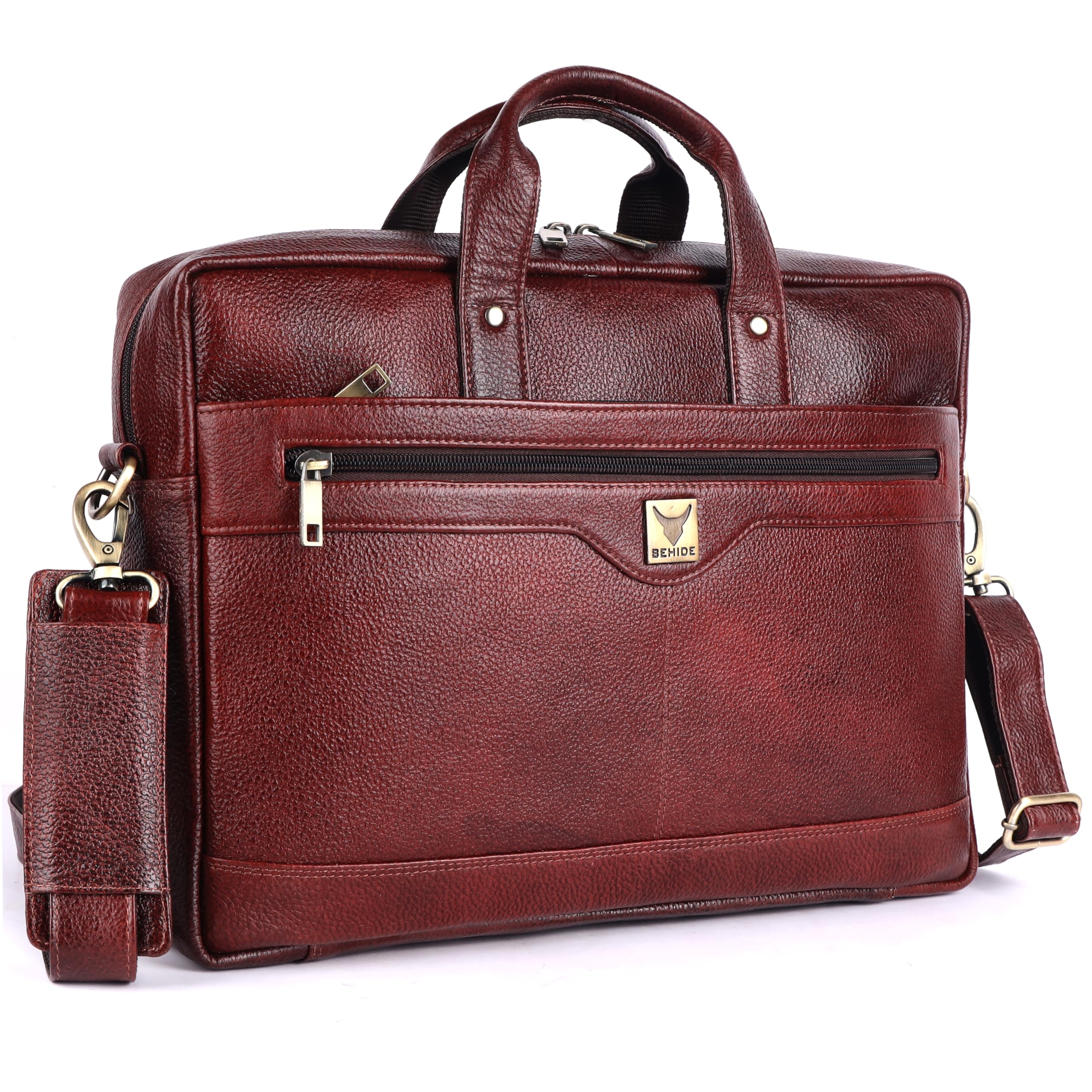Laptop Bag for Men - Genuine Leather Office Bag with Multiple Compartments - Fits 14/15.6/16 Inch Laptop Bag - Messenger and Shoulder Bag for Travel - Water Resistant - Brown