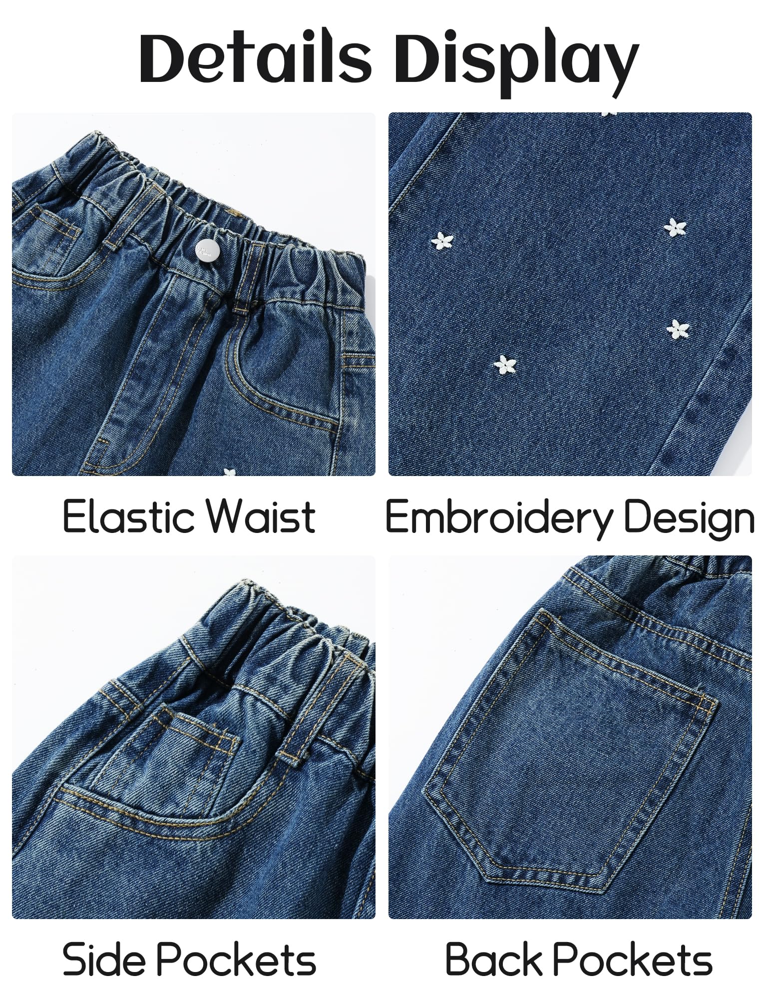 Happy Cherry Jeans Ado Fille Pantalon Droit Cargo Baggy Large Enfant Y2K Kpop Jean Taille Élastique 120-170=(EU 110-164)