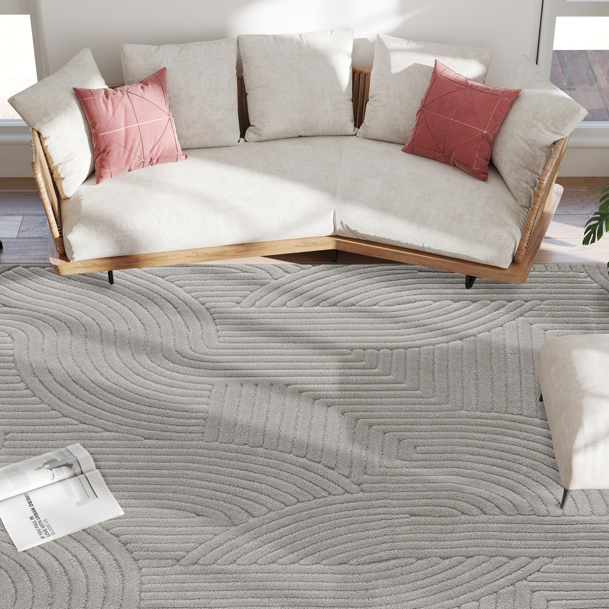HOMCOM Alfombra Salón 230x160 cm Alfombra Pelo Corto Estilo Moderno Gris | Base Antideslizante, Tejida a Máquina, Tapete, Sala de Estar, Dormitorio, Comedor