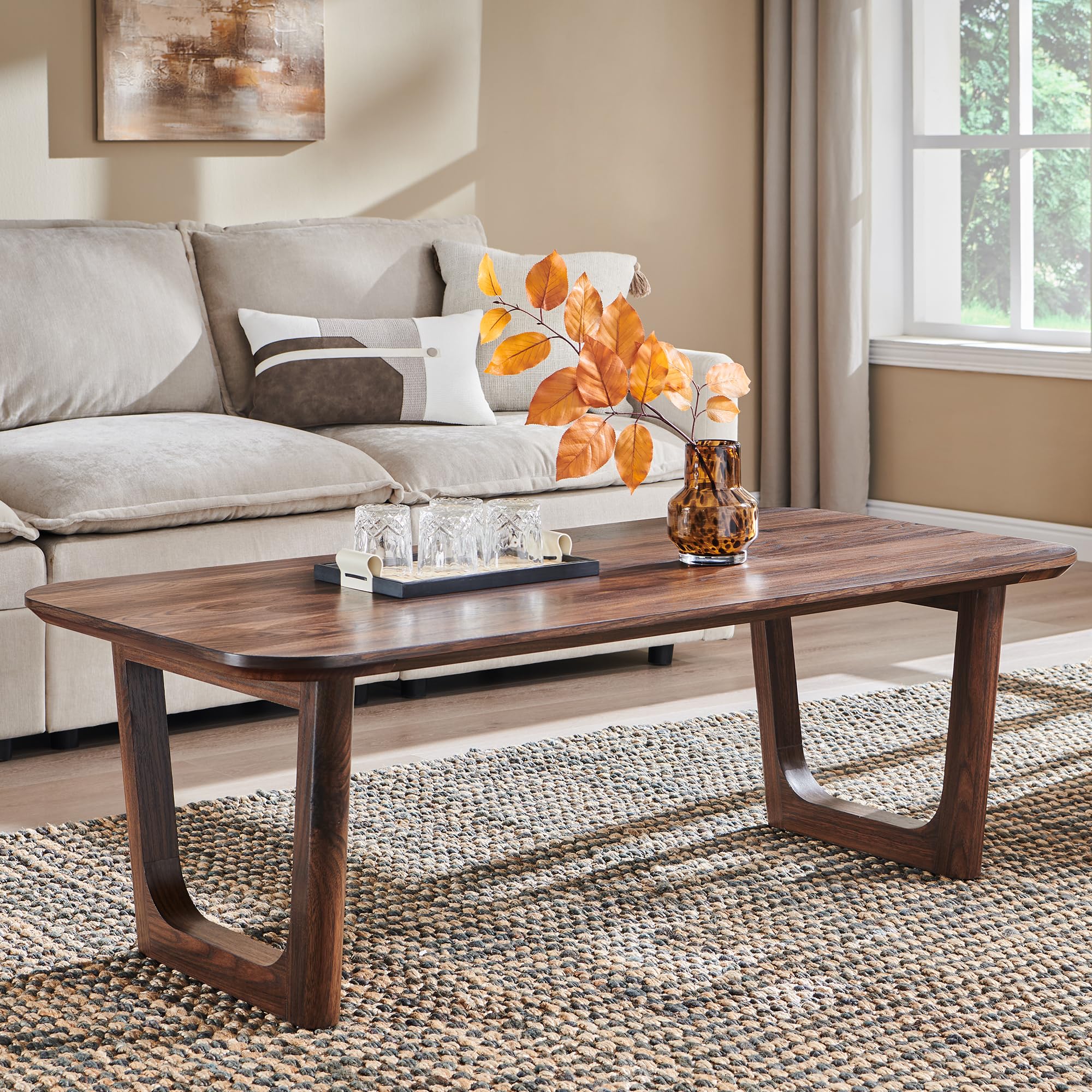 ACCOHOHO Modern Coffee Table for Living Room 51 2 Large Rectangle Wood Coffee Table with U-Shaped Legs Sturdy