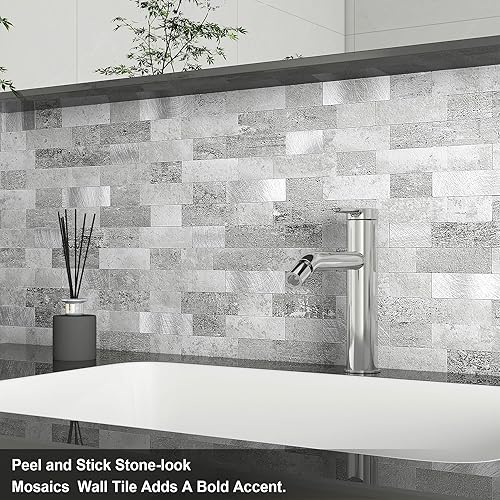 Miniatura 10 de BeNice Adhesivos para azulejos de cocina, ladrillo 3D mate, azulejos adhesivos de mosaico lineal para baño, ducha, pared, chimenea (5 unidades,