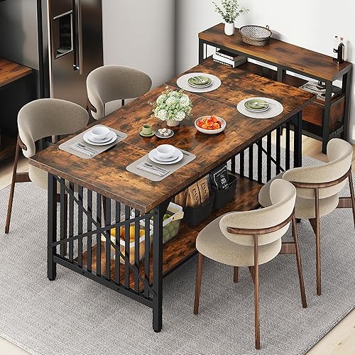 DWVO Mesa de comedor de cocina grande de 70.8 pulgadas para 6-8 personas, mesa de cocina industrial de granja con almacenamiento, mesas