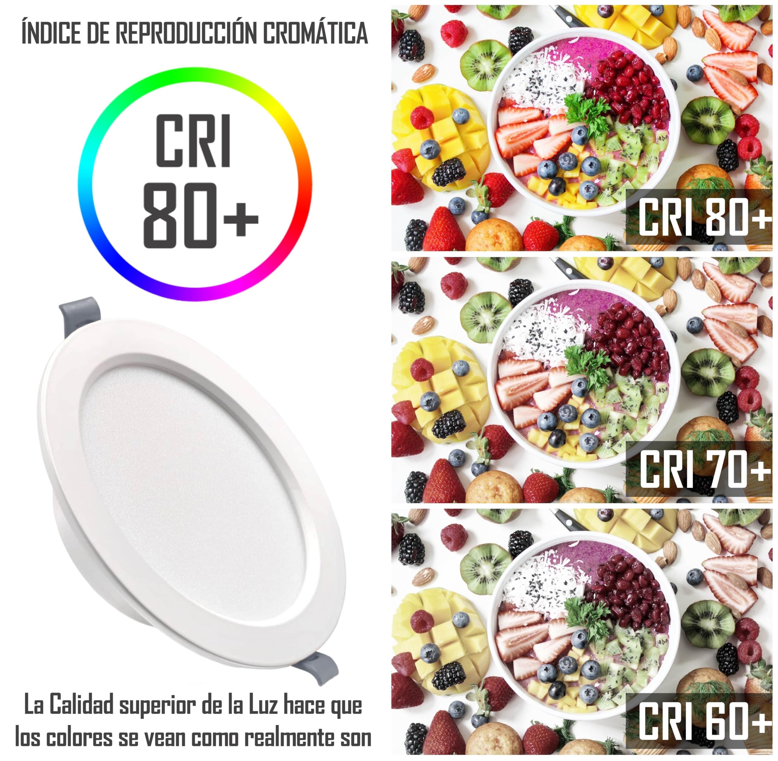 Downlight LED Techo Empotrable 12W, Foco Interior, Driver Incluido, Luz Fría 6500ºK (Pack 10)