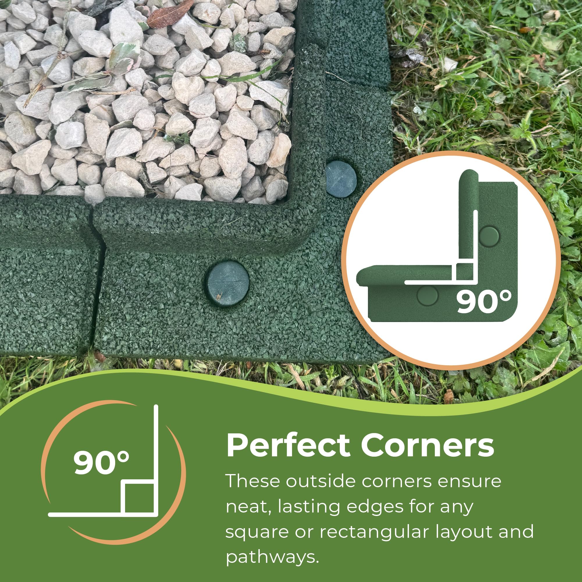 FlexiBorder 2 x 90 Degree Outside Corner Green, Rubber Lawn Edging Border, Garden Edging Border for Grass Lawns - Image 3