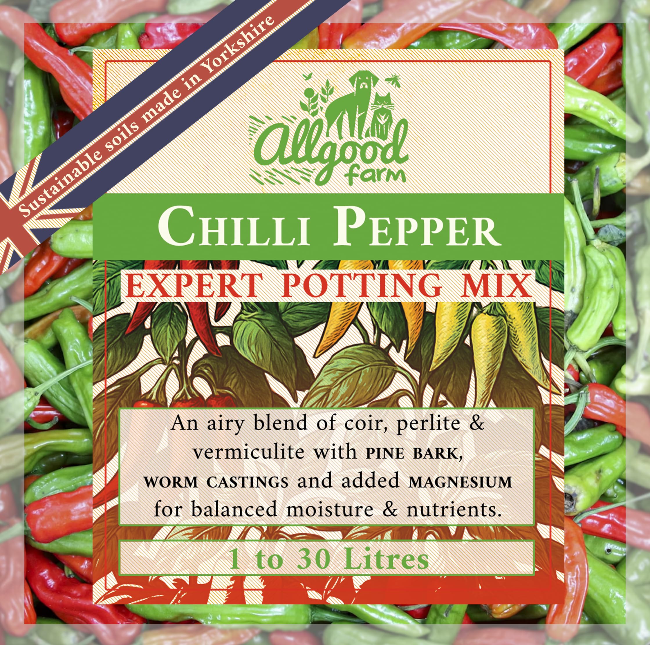 Allgood Farm Chilli Pepper Soil - Expert Potting Soil Mix for Growing Chillies, Bell Peppers, Aubergines (1 Litre)