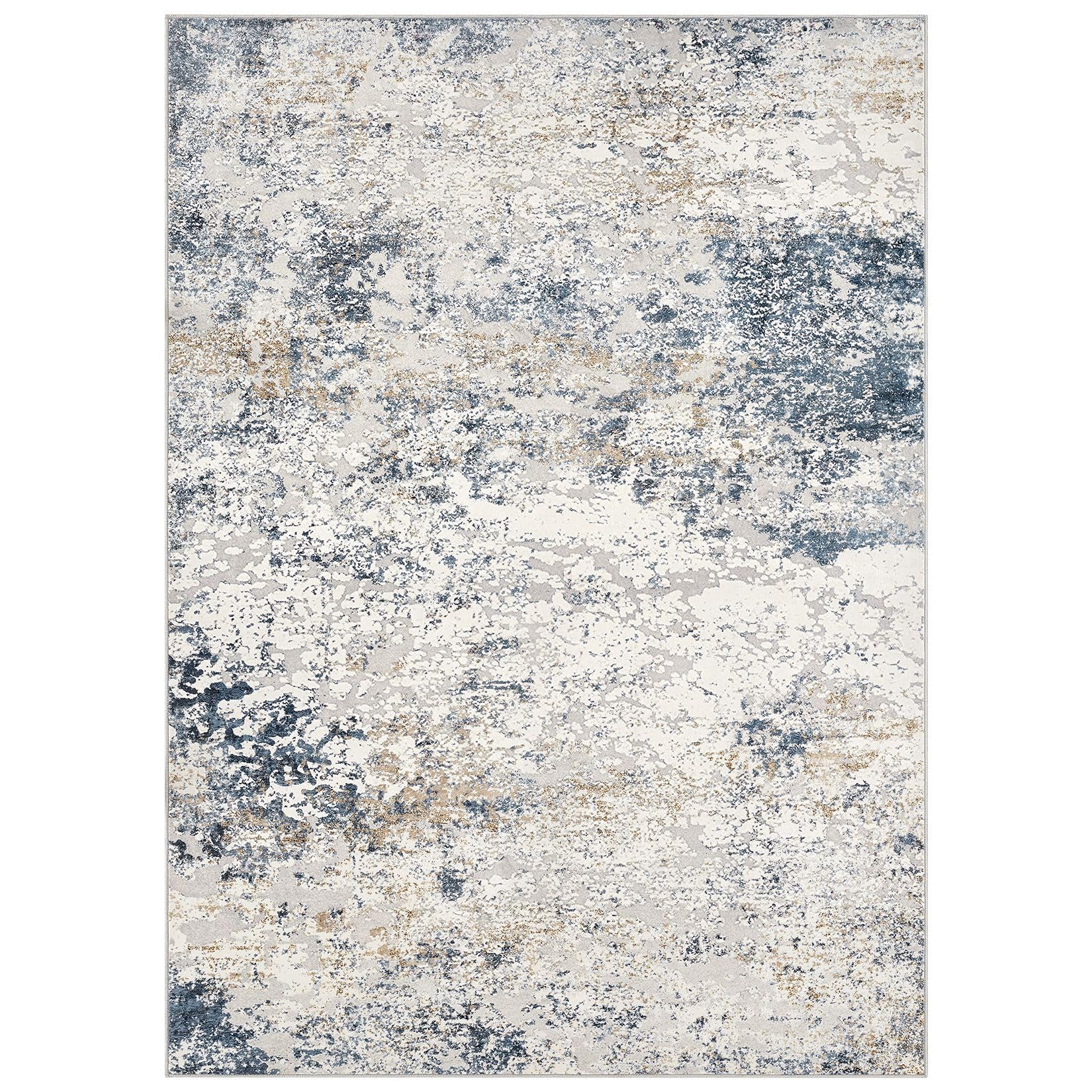 DMOYEST Teppich Wohnzimmer 200x300cm Modern Beige Blau Waschbar | Kurzflor Weich Maschinenwaschbar Rutschfest, Kinder und Haustierfreundlich für Schlafzimmer, Esszimmer und Büro