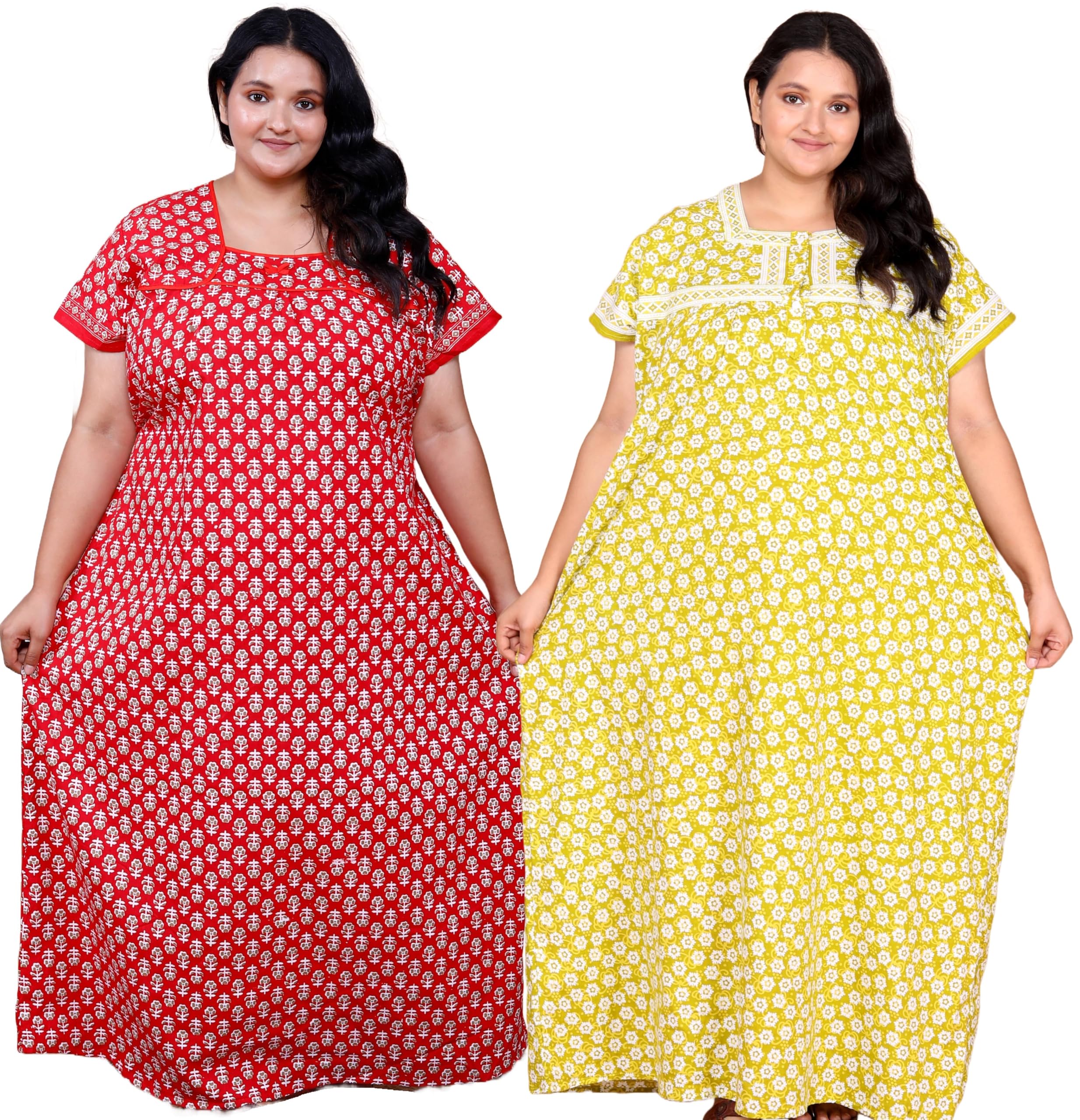 jaipzz apparels Womens Pure Cotton Jaipuri Printed Long Jumbo Nighty | Nightwear | Nighties | Gown | Maxi | Inner&Sleepwear Stylish Design Nightdress (Pack of 2)-picture-31