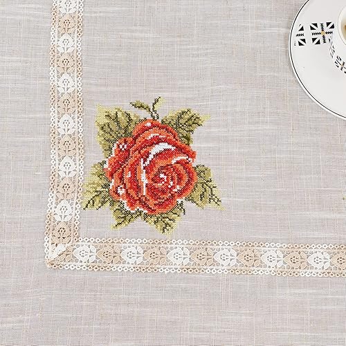 Miniatura 4 de LIN TONG Mantel rectangular, mantel de encaje bordado con flor, bordado elegante patrón floral para cocina, comedor, fiesta, decoración del hogar
