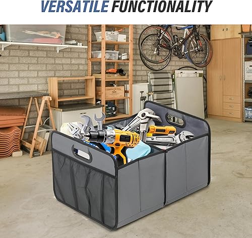 Miniatura 8 de Simple Deluxe Organizador de maletero de automóvil para SUV, caja de almacenamiento plegable de 2 compartimentos de 50 litros con 5 bolsillos,