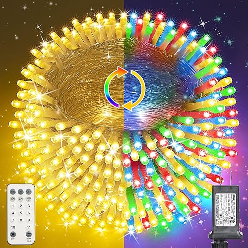 Miniatura 11 de Luces de Navidad de 338 pies para exteriores, 1000 luces LED de Navidad con 8 modos, temporizador, luces parpadeantes impermeables para fiestas,