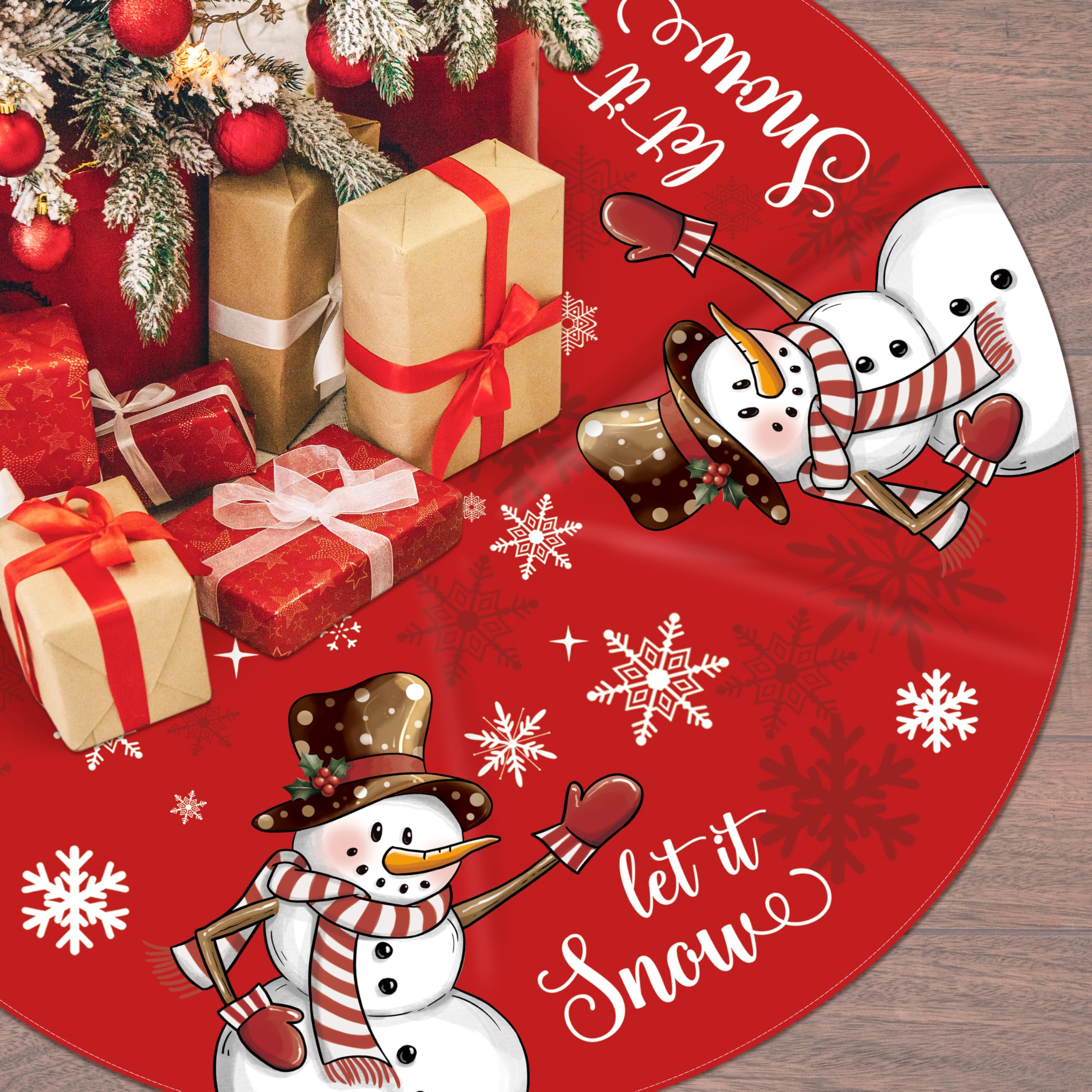 Christmas Tree Skirt 48 Inch Christmas Xmas Winter Tree Skirt Christmas Tree Skirt Collar Snowman Xmas Decoration Let it Snow Christmas Decorations for Home Office Winter Holiday Party Decor