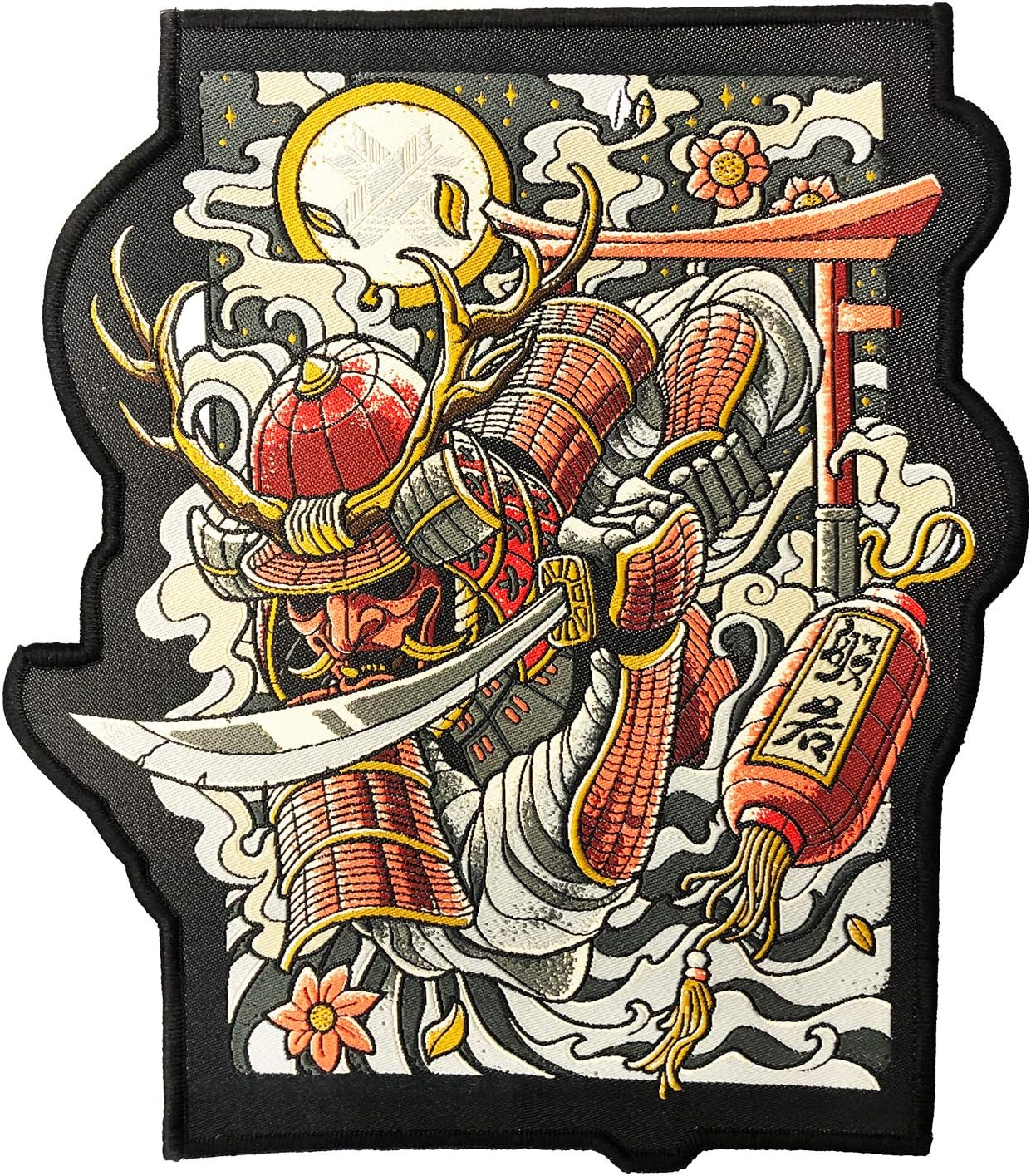 Ronin Oni Bushi Samurai Tactical Backpack Patch - Woven Cut Out Custom Patches for Backpack and Jackets - 6 x 8-inch BJJ Patch with Piping Border