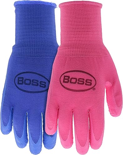Miniatura 1 de BOSS Guantes de trabajo con revestimiento de látex de espuma de agarre táctil para mujer, paquete de 2, resistentes a la abrasión, resistentes al