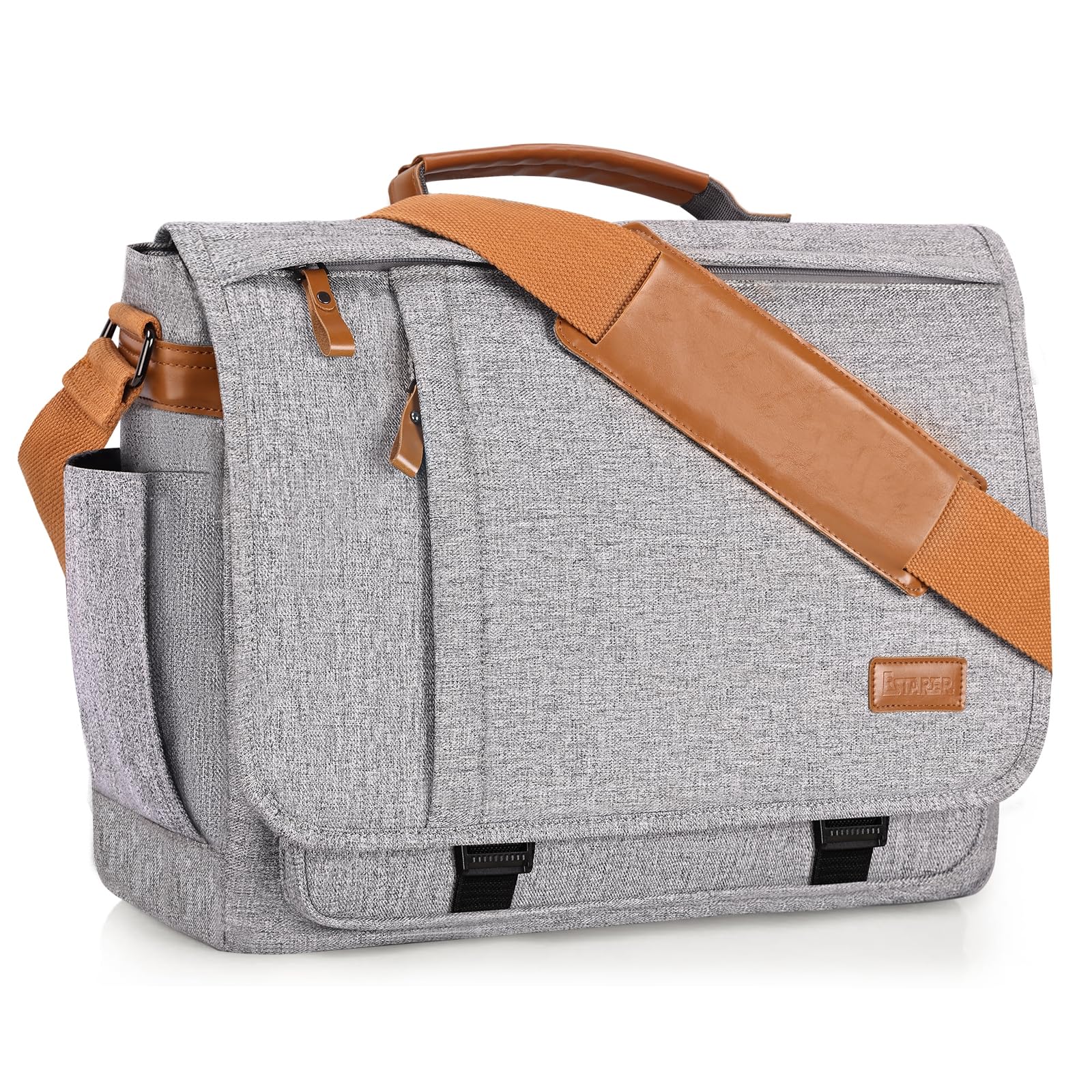 ESTARER Messenger Bag 17-17.3 Inch, Men's Computer Bag Water-resistant Canvas, Laptop Shoulder Bag for Travel Work College, Light Grey