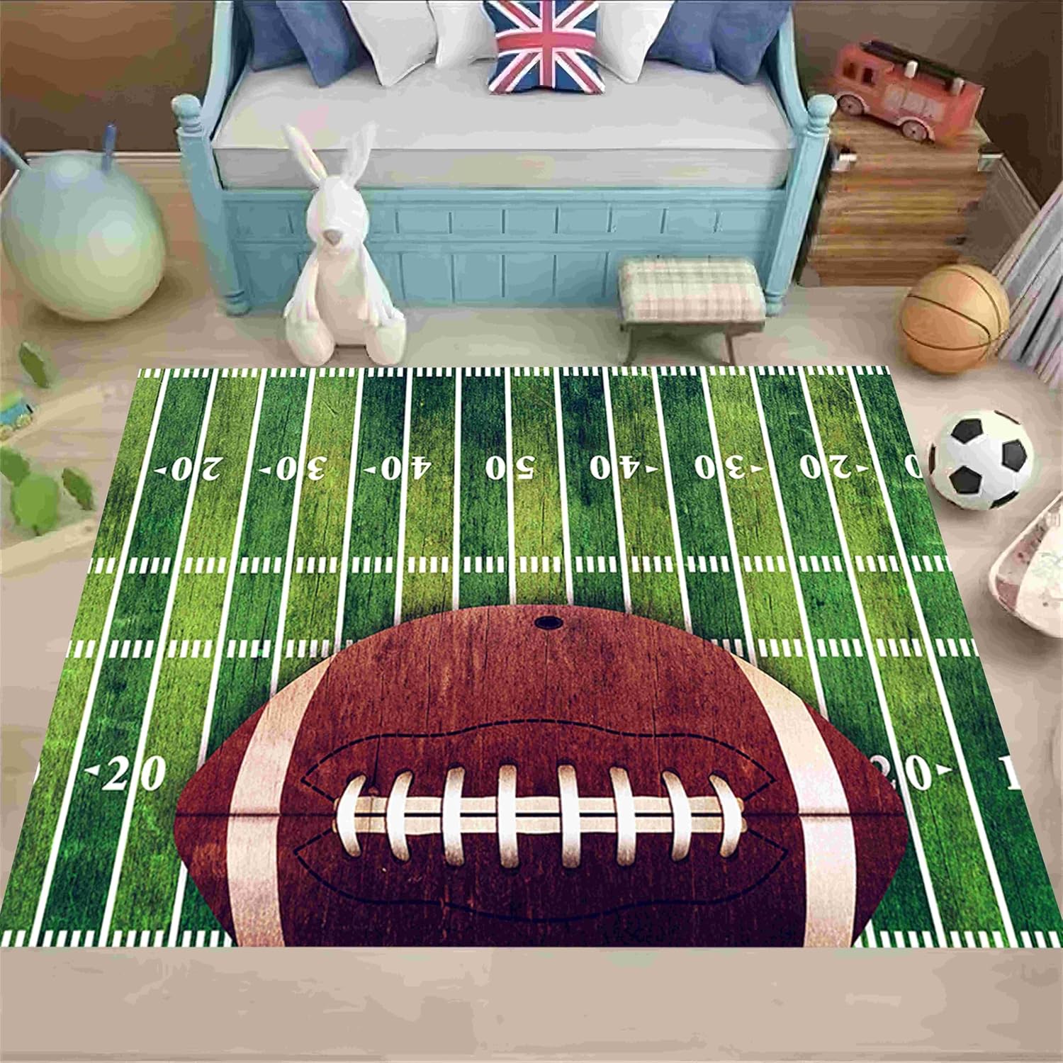 Sports Field Area Rug, Football Rug, American Style Retro Football Home Decor Rug for Living Room Bedroom Children's Room Game Room Kindergarten Non-Slip Washable 3x4ft