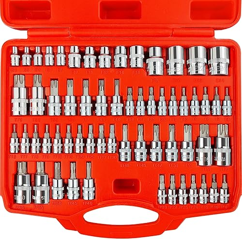 WETT Master Torx - Juego de llaves de vaso Torx externas, 60 piezas de 1/4", 3/8", 1/2" de accionamiento E-Torx (E4-E24, T6-T70, TT6-TT70,