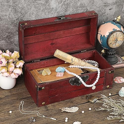 Miniatura 5 de ELLDOO Caja de cofre del tesoro vintage con cerradura de combinación, caja grande de recuerdos de cofre pirata para regalos de niños, baúl