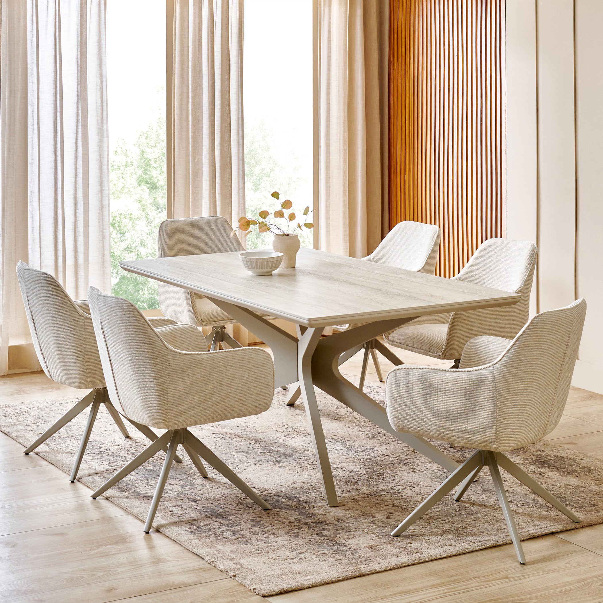 Home Centre | Ivory Ceramic | 6 Seater Tables | Metal | Beige | 1 Year Warranty-image-43