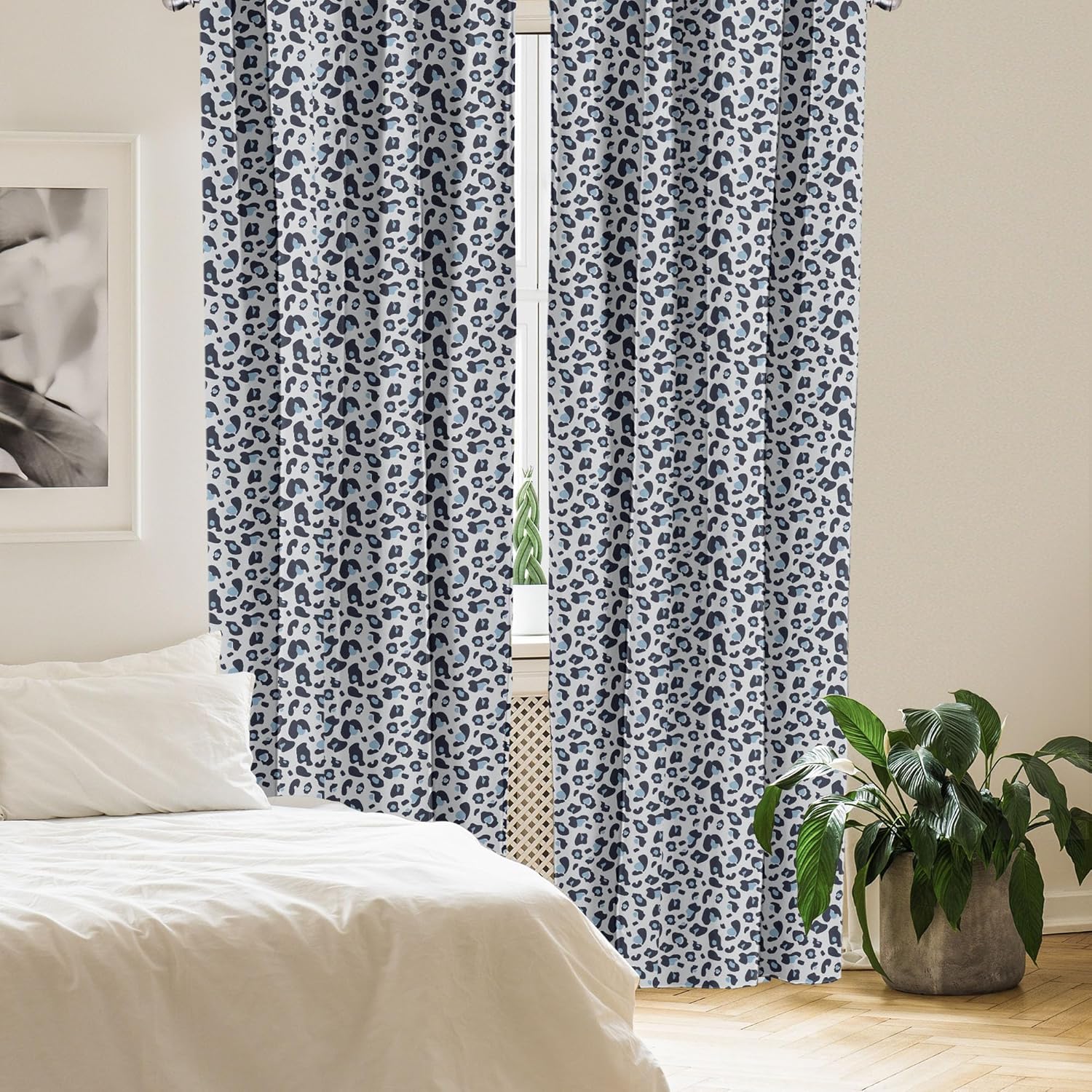 Ambesonne Leopard Print Curtains, Modernized Panther Skin Motifs in Altered Colors, Window Treatments 2 Panel Set for Living Room Bedroom, Pair of - 28" x 63", Blue Black