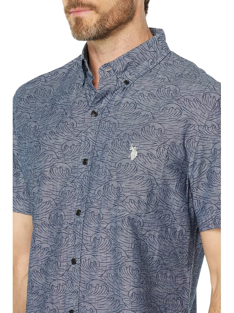 U.S. POLO ASSN. Short Sleeve Printed Chambray Denim Woven Shirt