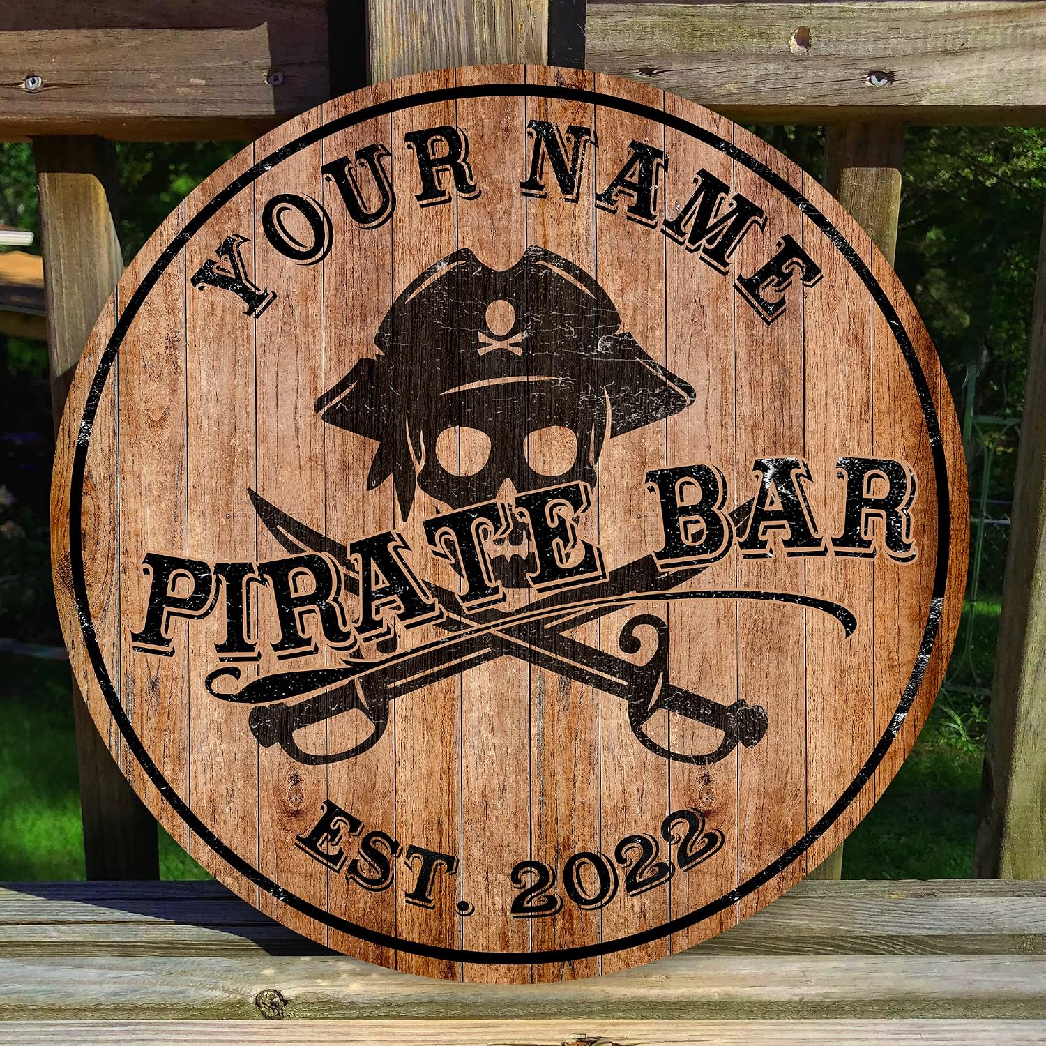 Artsy Woodsy Custom Pirate Bar Wood Sign (Not Carved or Neon) Wall Art Plaque, Pool Sign, Summer Decor, Personalized Gifts, Beach House Tiki Bar Pub Backyard Grill Patio Porch Deck Decor Indoor (08)