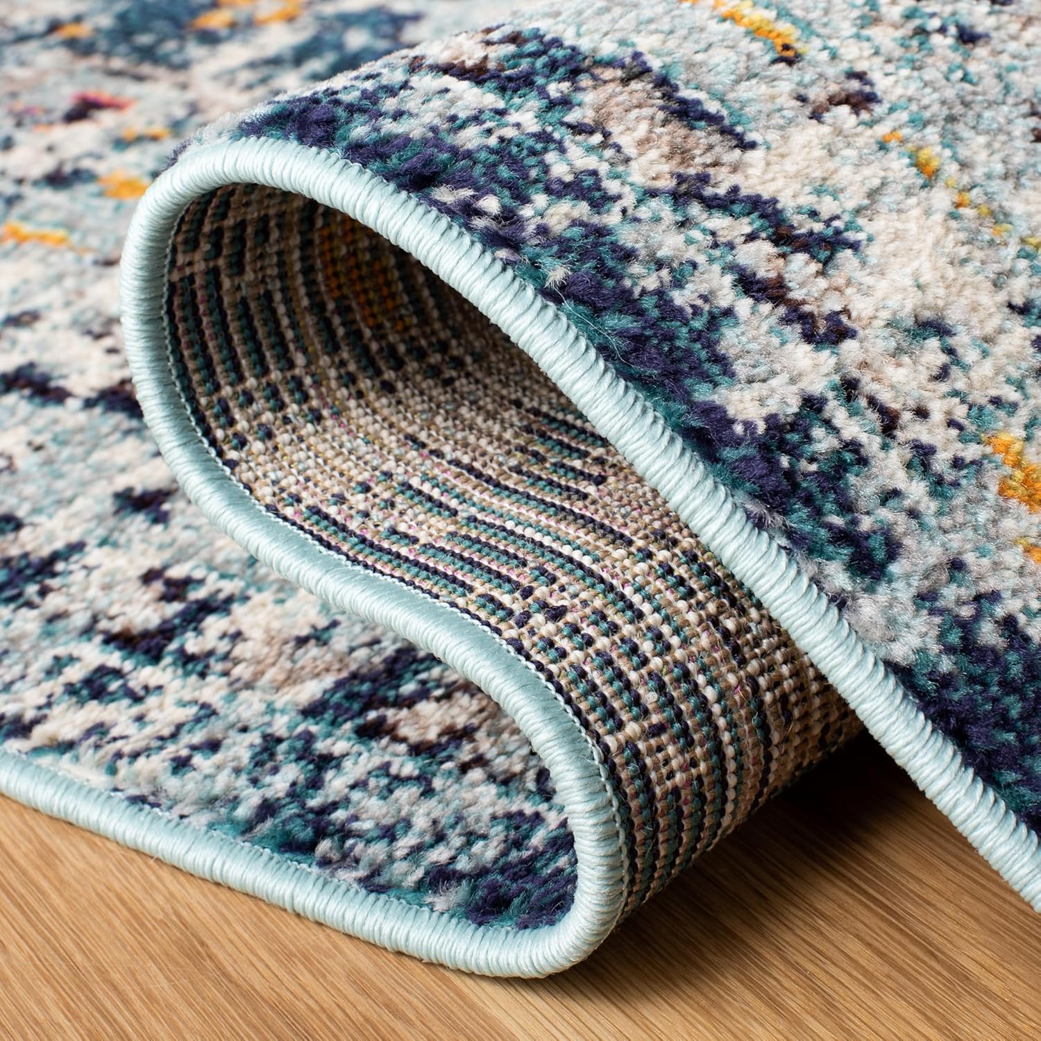 SAFAVIEH Madison Collection Area Rug - 9' x 12', Dark Blue & Light Blue, Boho Chic Medallion Distressed Design, Non-Shedding & Easy Care, Ideal for High Traffic Areas in Living Room, Bedroom (MAD468M)