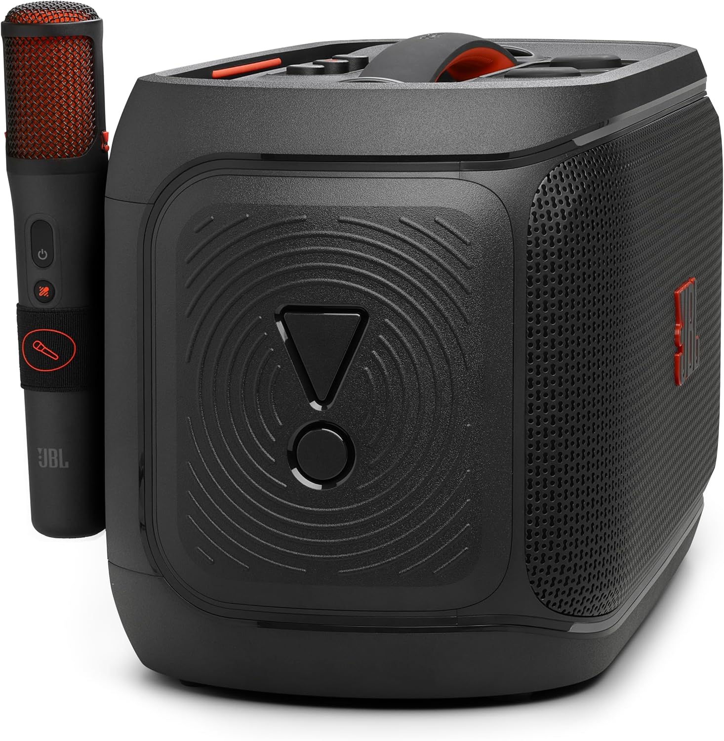 JBL PartyBox On-The-Go 2 - Portable Party Speaker with one Wireless Digital mic, Handle and a Shoulder Strap, Dynamic lightshow, Up to 15 Hours Playtime, Splash Proof & Auracast™ (Black)