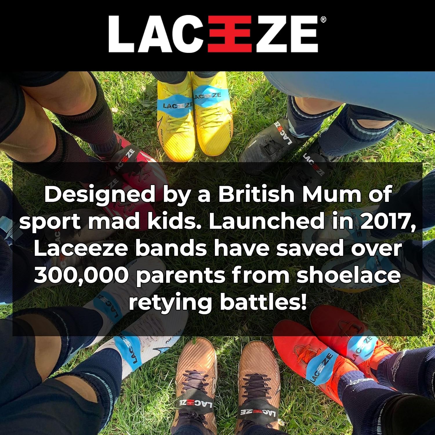Laceeze Band Max Size USA 8+ keeps laces tied during sport soccer, rugby, field hockey