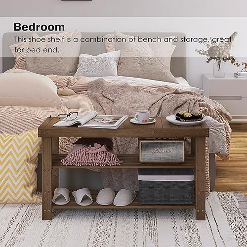Miniatura 5 de SMIBUY Zapatero de bambú, organizador de zapatos de 3 niveles, estante de almacenamiento para entrada, pasillo, baño, sala de estar (nogal)